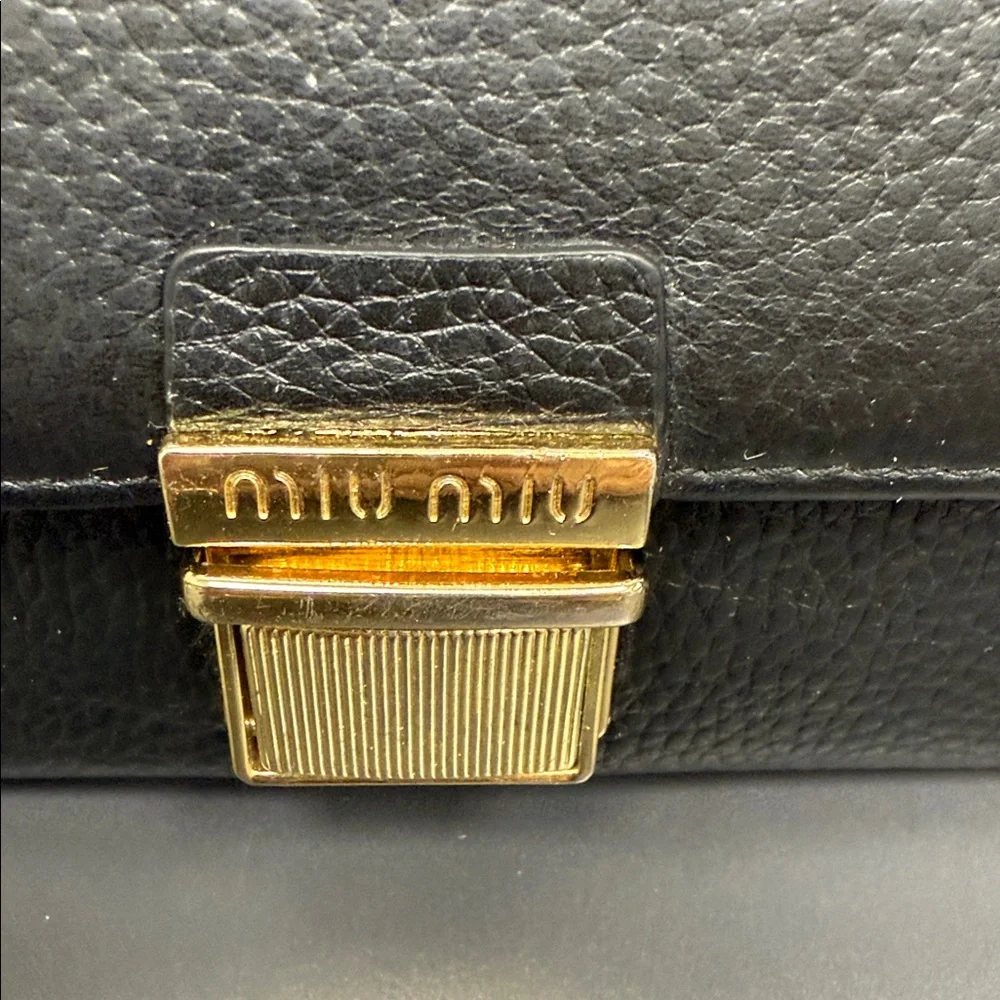 Vintage Miu Miu Black Leather Wallet with Gold Accent